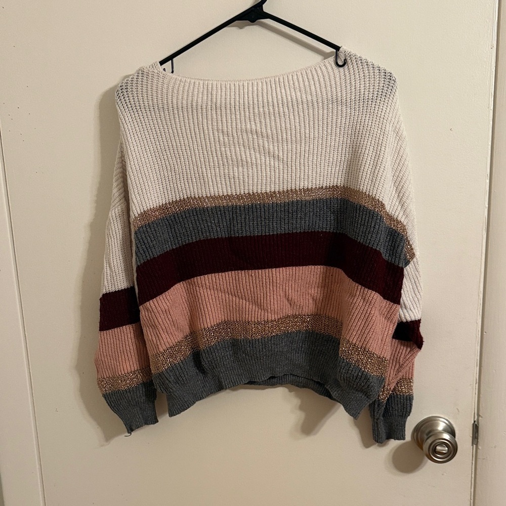SHEIN Women's Striped Sweater - Cream, Burgundy, Pink, Gray